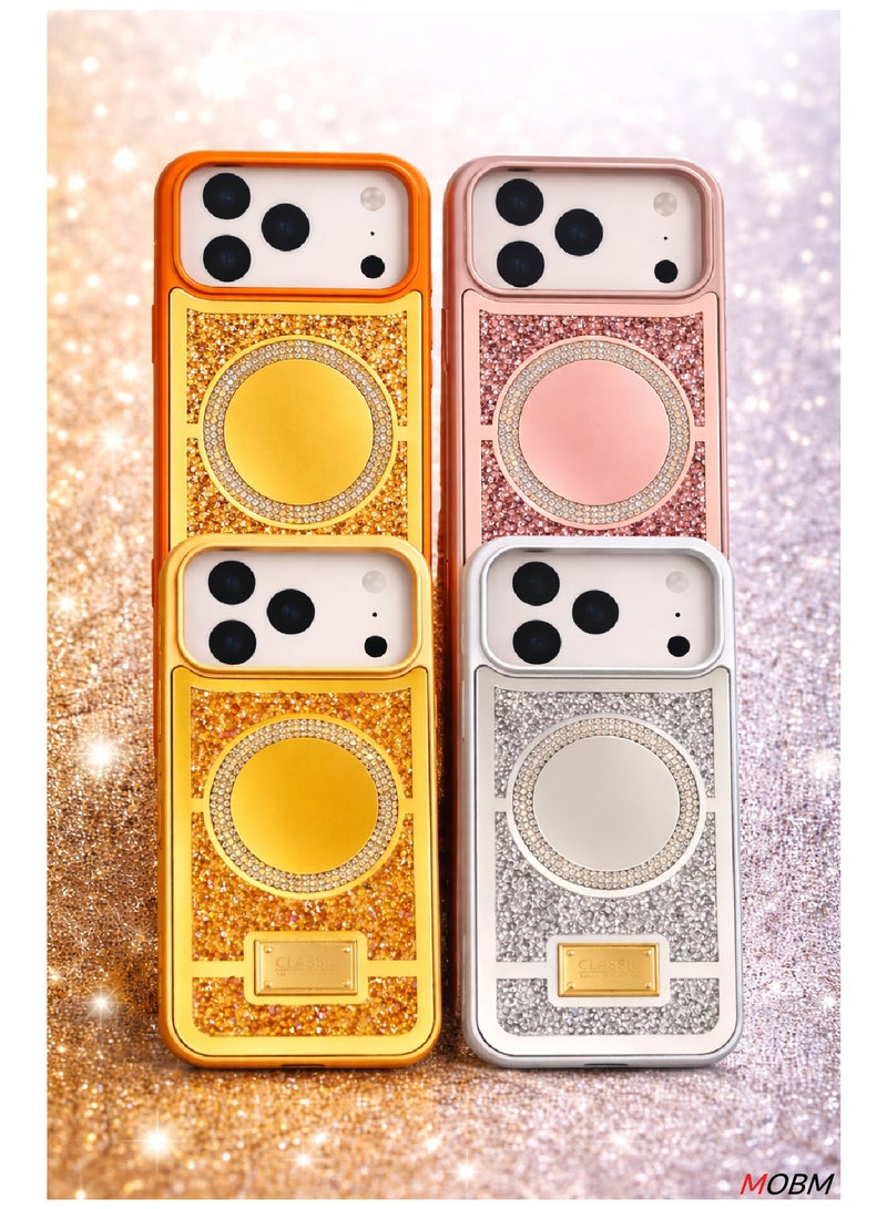 MOBM Case for iPhone 17 Pro Max Glitter Case with Mirror Design – GOLD Luxury Rhinestone TPU Cover - Image 5